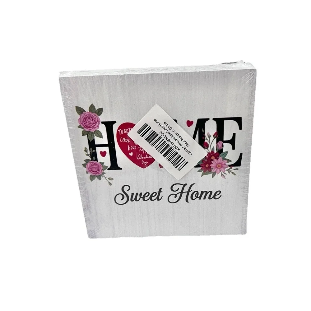 Wood Sign 5‎ x 5 Valentine's Day Love Sweet Home Plaque Desk Shelf Decor Prop